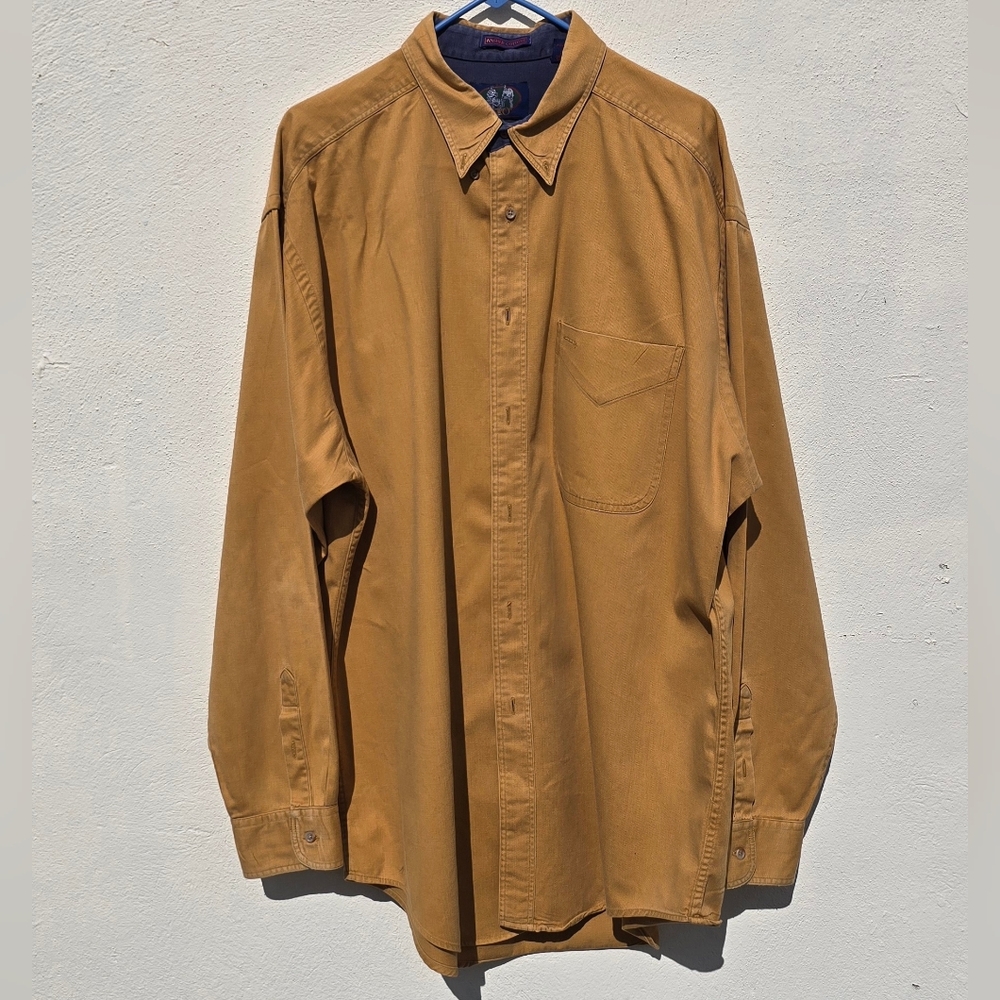 Sero Washed Cotton Button Up Shirt XL Brown Long Sleeve